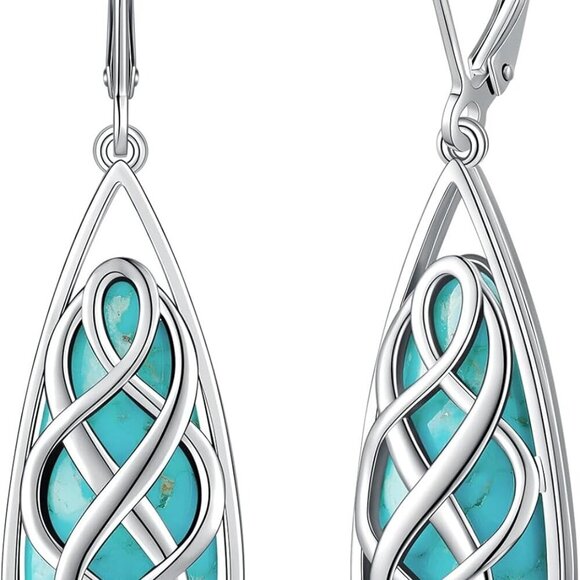 Turquoise Earrings Women Sterling Silver Dangle Teardrop Celtic Jewelry Gift